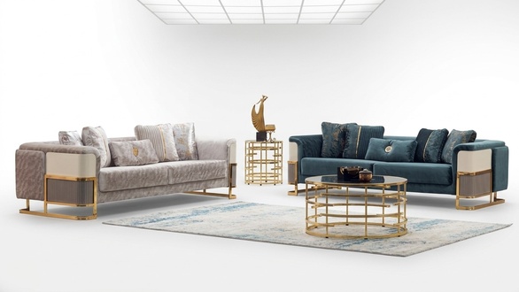 Sofagarnitur Sofas Couchen Polstersofa Dreisitzer Luxus Beige Stoff