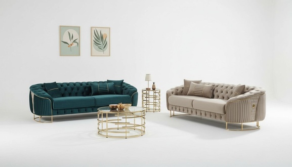 Sofagarnitur Sofas Couchen Polstersofa Dreisitzer Luxus Beige GrÃ¼n Set