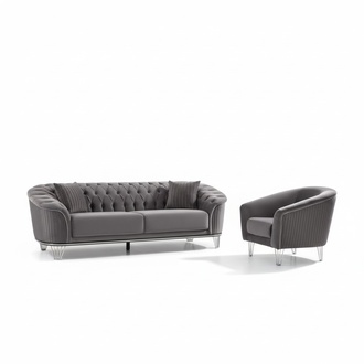 Sofagarnitur Wohnzimmer Dreisitzer Grau Couch Set Sofa 3 Sitzer Luxus Sessel