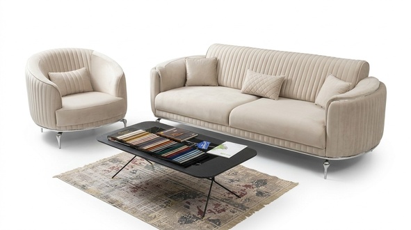 Sofagarnitur Wohnzimmer MÃ¶bel Textil WeiÃ Sofa Set 3+1 Sitzer Modern Design
