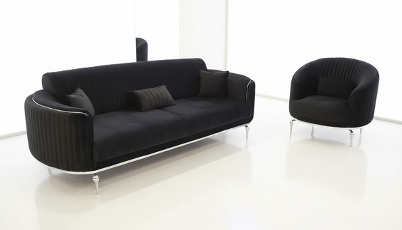 Sofagarnitur Wohnzimmer Sofagarnitur 3+1 Sitzer Modern Schwarz Sofa Set