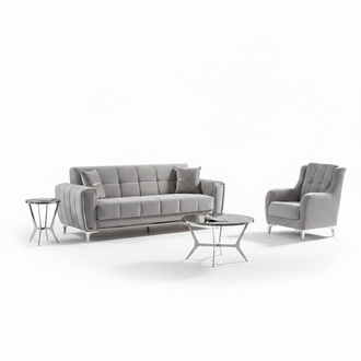 Sofas Komplette Dreisitzer Sessel Polstersofa Stoff Grau 2tlg Couch