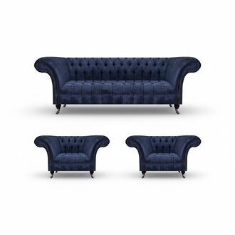 Stilvolle Blaue Chesterfield MÃ¶bel LuxuriÃ¶se Couchgarnitur Textil Set