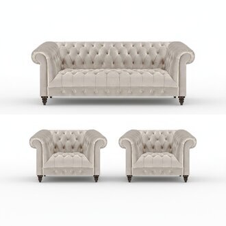 Stilvolle Chesterfield Couchgarnitur Moderne Textilcouch 2x Lehnsessel
