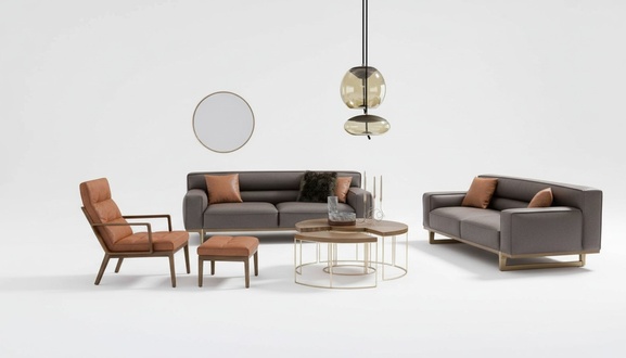 Stilvolle Graue Sitzgarnitur Dreisitzer Sessel Hocker Wohnzimmer MÃ¶bel