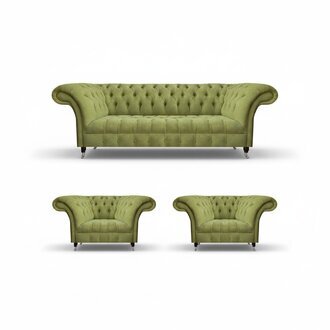 Elegante GrÃ¼n Chesterfield-Sofagruppe, 3-Sitzer & 2 Sessel, optional: 4- & 2-Sitzer; MaÃe: Sofa 220x90x80cm, Sessel 130x90x80cm; Material: Holz & Textil; Premium Leder & samtiger Stoff; KristallknÃ¶pfe, echtes Holzgestell; Modernes, bequemes Design; A