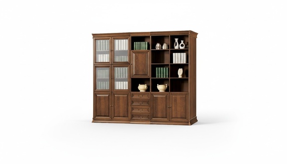 Stilvoller Brauner BÃ¼roschrank Teilmassiv Holz Regale GlastÃ¼ren Arbeitszimmer