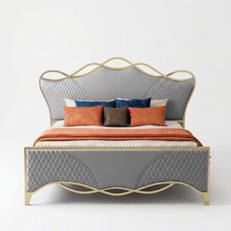 Stilvolles Schlafzimmer Bett Designer Kunstleder Doppelbett Holzgestell