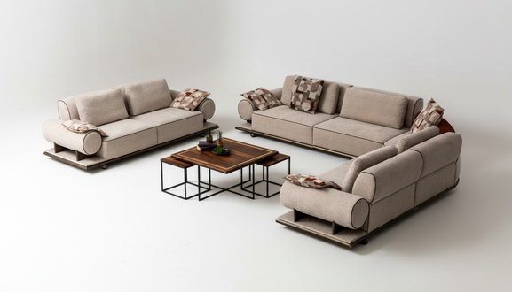 Stoffsofa Couch Wohnlandschaft Eck Design Modern Sofa Ecksofa L-Form Beige Neu