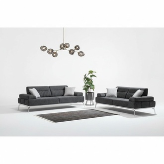 Stoffsofas Wohnzimmer-Set 2tlg. Grau Farbe Textil Material Modern Design
