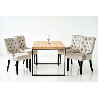 Tisch + 6x Chesterfield StÃ¼hle Gruppe Stuhl Garnitur Polster Lehn Holz