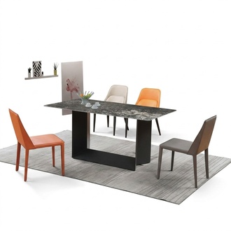 Tisch Esszimmer Garnitur Esstisch Stuhl Set 5tlg. Leder Edelstahl StÃ¼hle