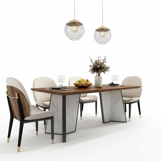 Tisch Esszimmer Garnitur Esstisch Stuhl Set 7tlg. Leder Edelstahl Lehn