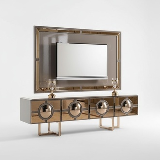 TV StÃ¤nder RTV Lowboard Wohnwand Sideboard Gold Holz Rahmen Modern