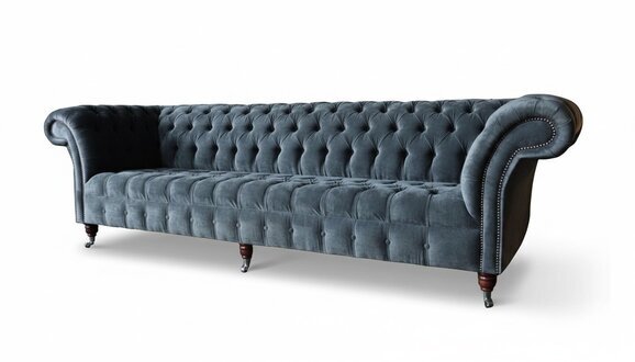Viersitzer Sofa 4 Sitzer Sofas Modern Grau Design Stoff Chesterfield Neu