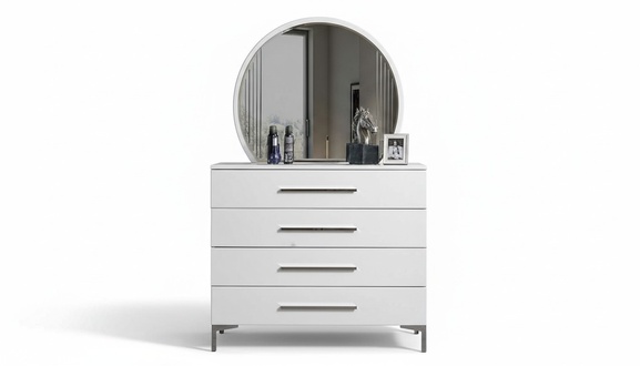 ViertÃ¼rige WeiÃe Schlafzimmer Kommode Designer Glas Rundspiegel 2tlg Set