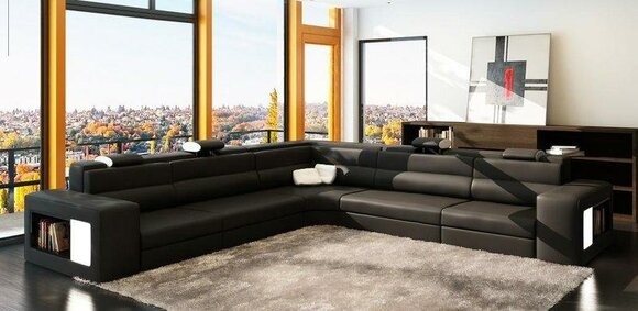 Ecksofa Sofa Couch Polster Leder Garnitur Wohnlandschaft Ecke Wohn Weiden