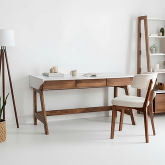 WeiÃ-Brauner Arbeitszimmer Schreibtisch Robuster Laptoptisch Holz MÃ¶bel