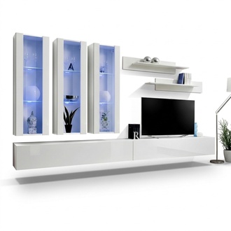 WeiÃ Wohnwand Designer HÃ¤nge Vitrine TV StÃ¤nder Sideboard Holz Modern