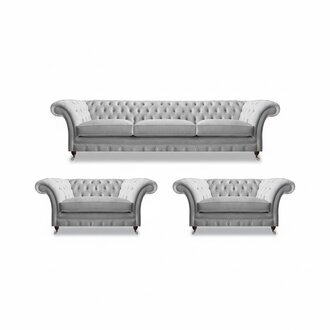 WeiÃe Chesterfield Textilgarnitur Polstercouchen Wohnzimmer Sessel 3tlg