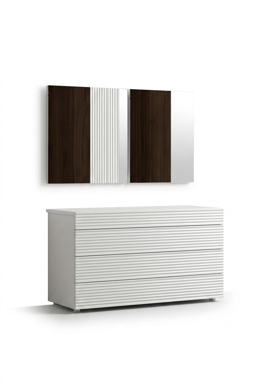 WeiÃe Designer Luxus Kommode mit Spiegel 4 Schubladen Holz MÃ¶bel Neu
