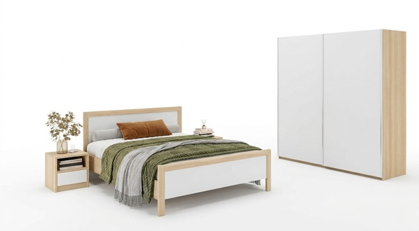 WeiÃe Schlafzimmer MÃ¶bel Luxus Bett Nachttische GroÃer Kleiderschrank