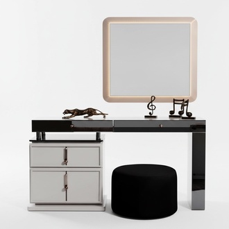 WeiÃer Schminktisch Designer Rechteckiger Spiegel Polsterhocker 3tlg Set