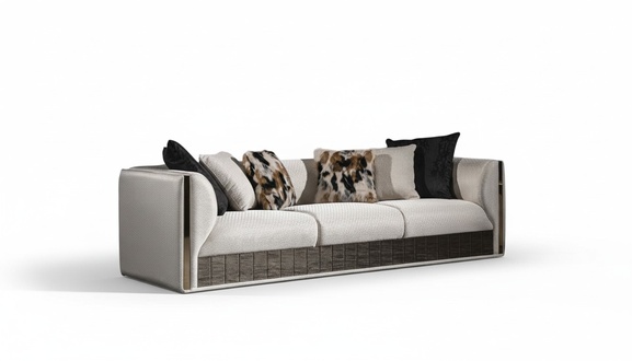 WeiÃes Holz-Textil 4-Sitzer Sofa im modernen Design
