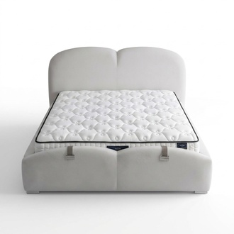 WeiÃes modernes Bett mit Matratze aus Textil und Holz