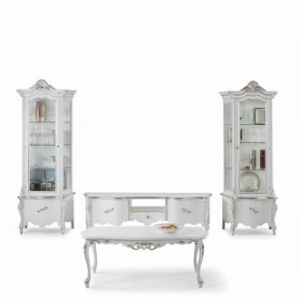 WeiÃes Wohnzimmer Set TV-StÃ¤nder Couchtisch 2x Vitrine Luxus HolzmÃ¶bel
