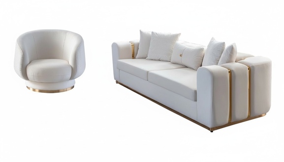 WeiÃes Wohnzimmer Sofa PolstermÃ¶bel 4-Sitzer Textil Lehnsessel 2tlg Set