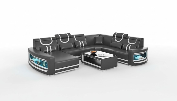 Wohnlandschaft Couchen Ledersofa Ecksofa U Form Schwarz Sofa GroÃ Neu