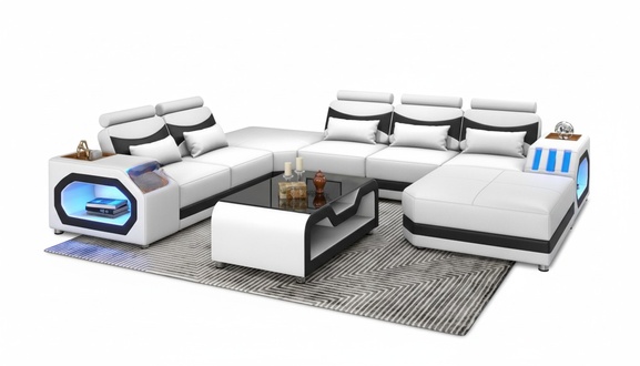 Wohnlandschaft GroÃes Sofa XXL U Form Ecksofa Ledersofa WeiÃ Sofas
