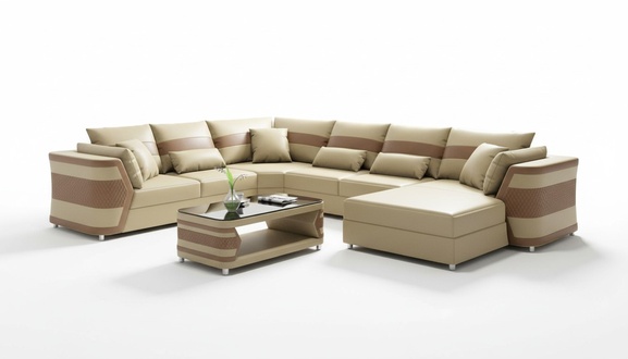 Wohnlandschaft xxl Sofa U Form GroÃ Ecksofa Ledersofa Beige Sofas Couchen