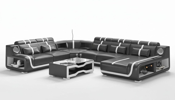Wohnlandschaft XXL Sofa U Form GroÃ Ecksofa Ledersofa Schwarz Sofas