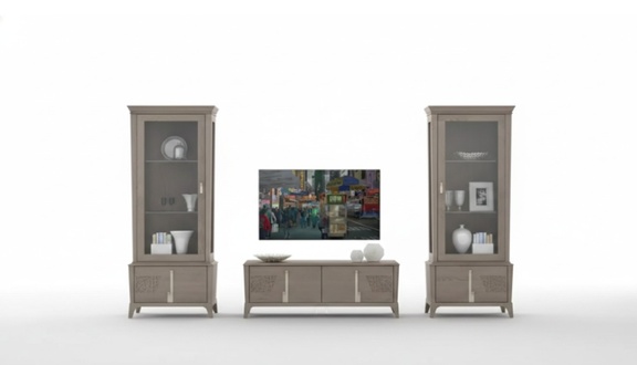 Wohnwand Klassische TV-StÃ¤nder Wohnzimmer Vitrine Sideboard Grau 3tlg.