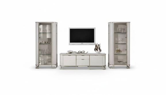 Wohnwand Set 3tlg. Wohnzimmer 2x Vitrine TV-StÃ¤nder Klassische Garnitur