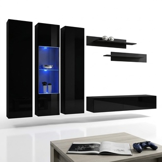 Wohnwand Set 6 tlg Luxus Wohnzimmer TV StÃ¤nder Holz Wandregal Wandschrank Neu