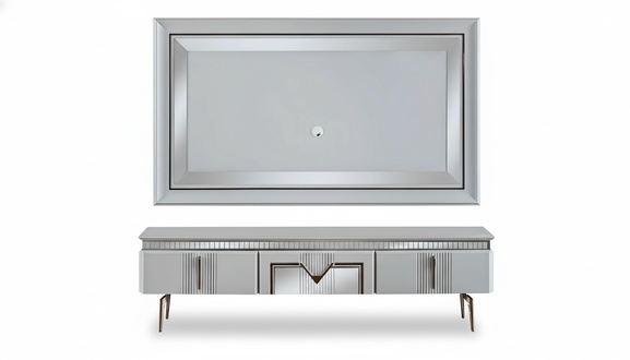 Wohnwand Wohnzimmer Grau MÃ¶bel Sideboard TV Wandpaneel Paneel 2tlg