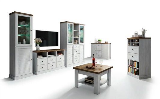 Wohnwand Wohnzimmer Set Vitrine Lowboard Wandregal 3tlg Set WohnwÃ¤nde Holz Neu