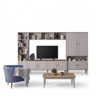 Wohnwand Wohnzimmerwand TV StÃ¤nder Holz RTV Lowboard Grau Regale Set