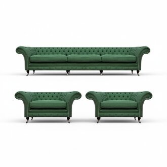 Wohnzimmer Chesterfield Garnitur GrÃ¼ner 3-Sitzer 2x Sessel 3tlg Edel Set