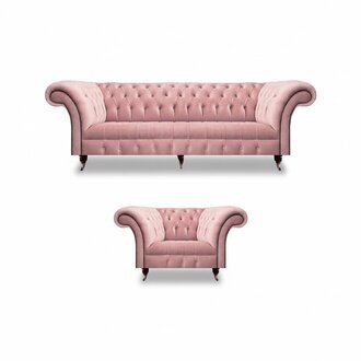 Wohnzimmer Chesterfield Sofa Couch Dreisitze PolstermÃ¶bel Sessel Rosa Komplett