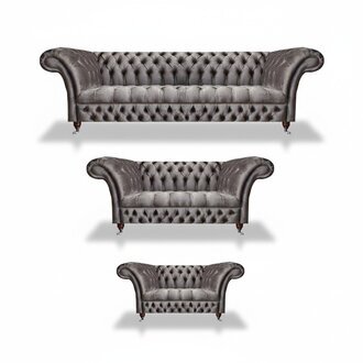 Wohnzimmer Grau PolstermÃ¶bel Textil LuxuriÃ¶se Sofagarnitur 3tlg Chesterfield