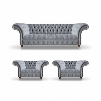 Wohnzimmer Grau Sofagarnitur 3tlg Chesterfield Polstersofa Design MÃ¶bel