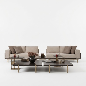 Wohnzimmer Gruppe Sofa Couchtische 4tlg Stoffsofa Beige Holz Moderne