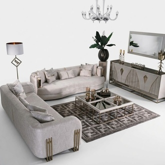 Wohnzimmer Komplette Couchgarnitur Dreisitzer Stoffsofa Set 6tlg GroÃ