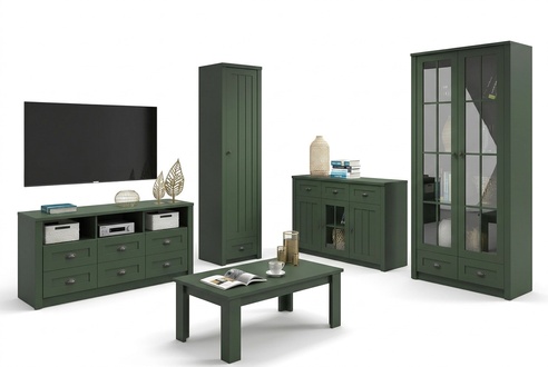Wohnzimmer Komplettset Landhaus MÃ¶bel Set 5 tlg. Wohnwand Holz Kommode Tisch