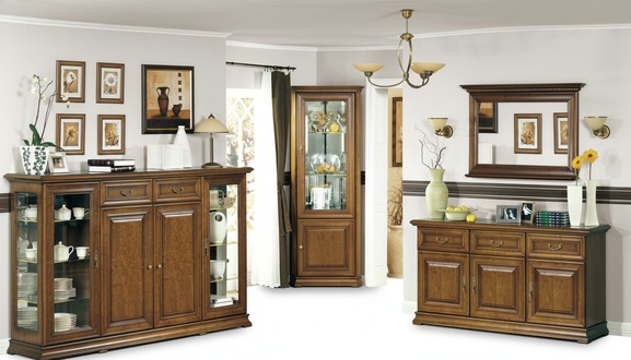 Wohnzimmer MÃ¶bel Eckvitrine Sideboard mit Spiegel Klassisches Buffet Set 4tlg