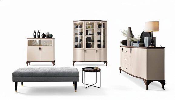 Wohnzimmer MÃ¶bel Set - Kommode Barschrank Vitrine 3tlg. Set Desing